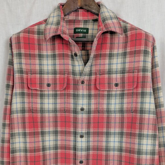 Men's Orvis Heavy Knit 100% Cotton Button Up Plaid Shirt Medium - Picture 7 of 7